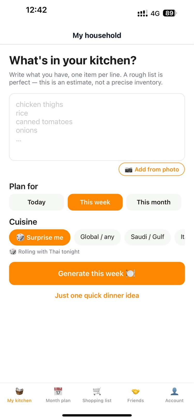 ChopChop pantry input screen