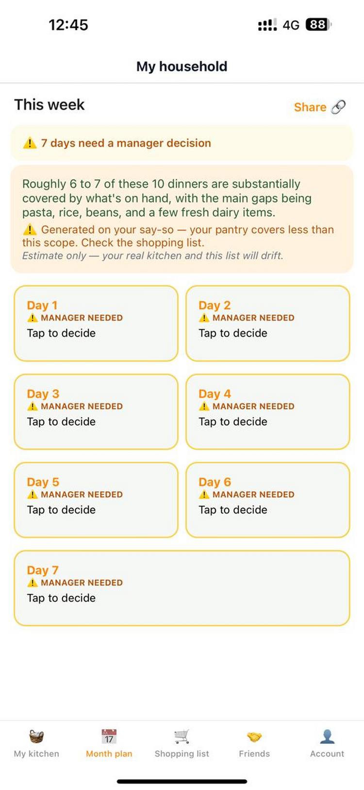 ChopChop weekly meal plan screen